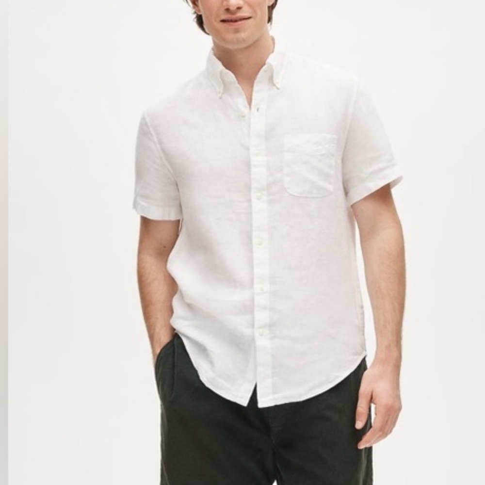 J. Crew White Short-Sleeve Linen Button-Down Shirt